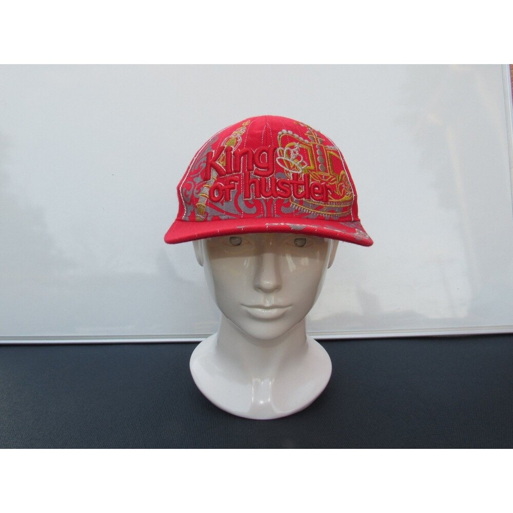 NINETY SIX King of Hustler Baseball Cap Men's M Red Gold Silver Embroidery